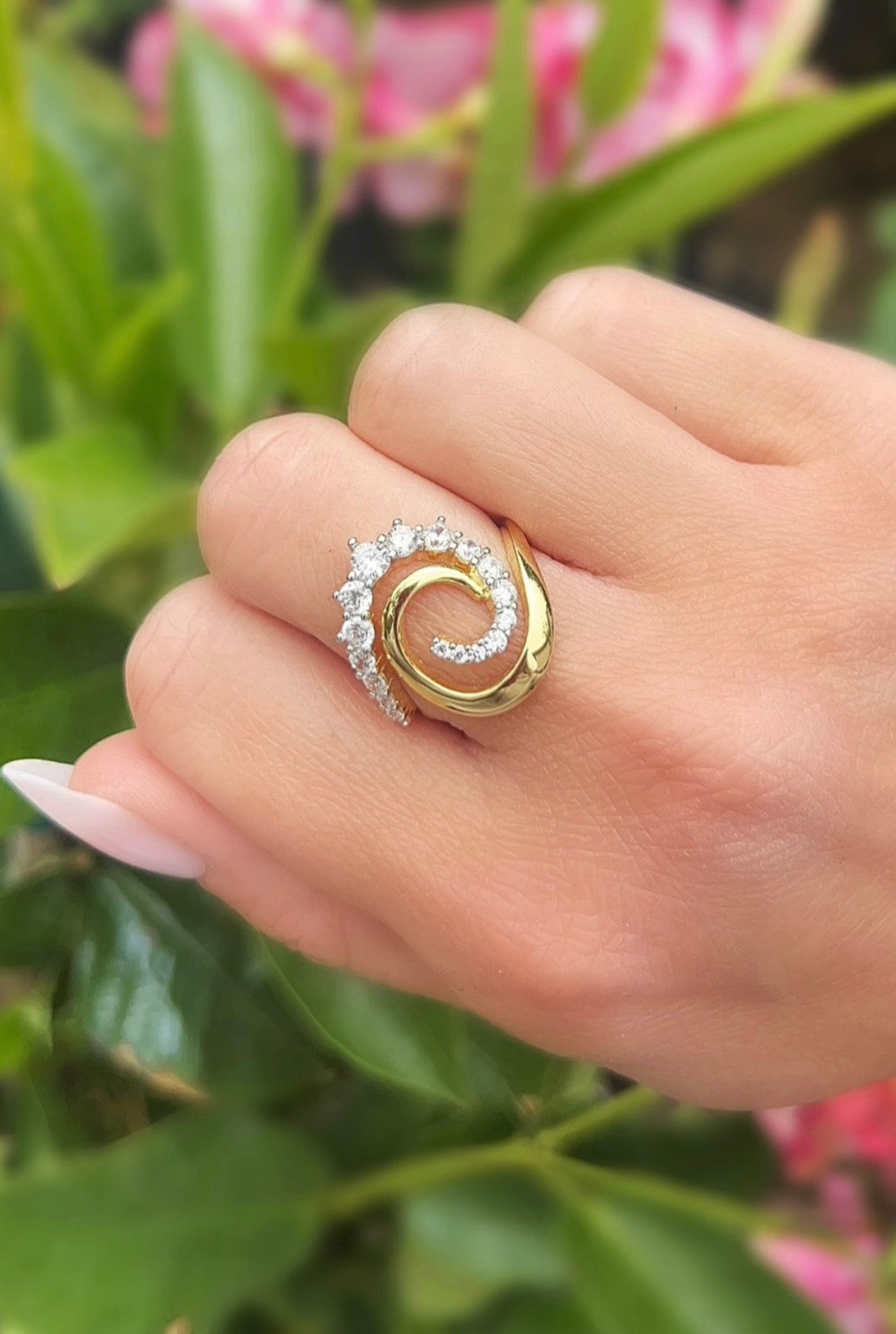 Pave Gold Swirl Ring 