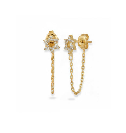Pave Star of David Chain Earring