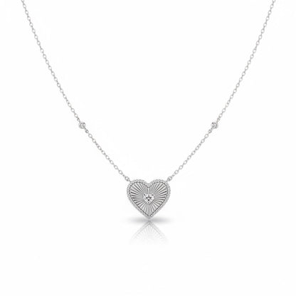 Fluted Pave Accent Heart Necklace 