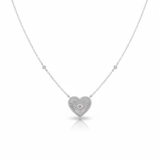 Fluted Pave Accent Heart Necklace 