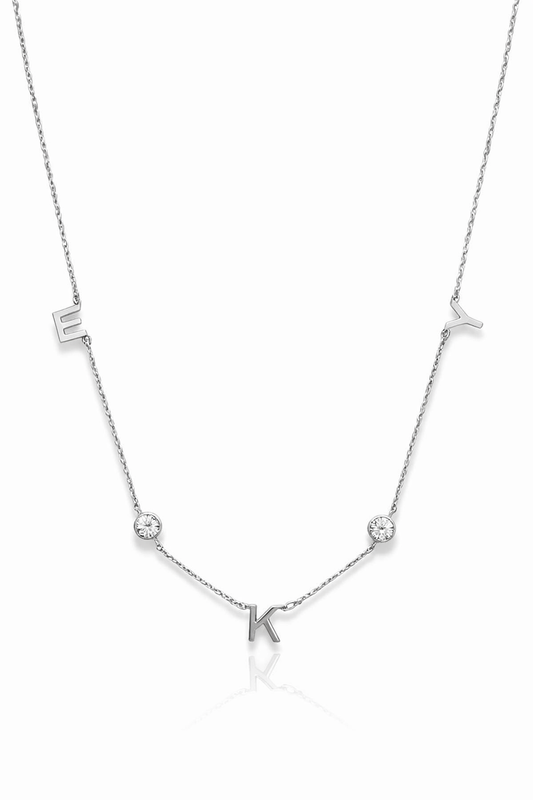 Solid 14K Gold Mommy Initial Necklace with CZ Bezels 