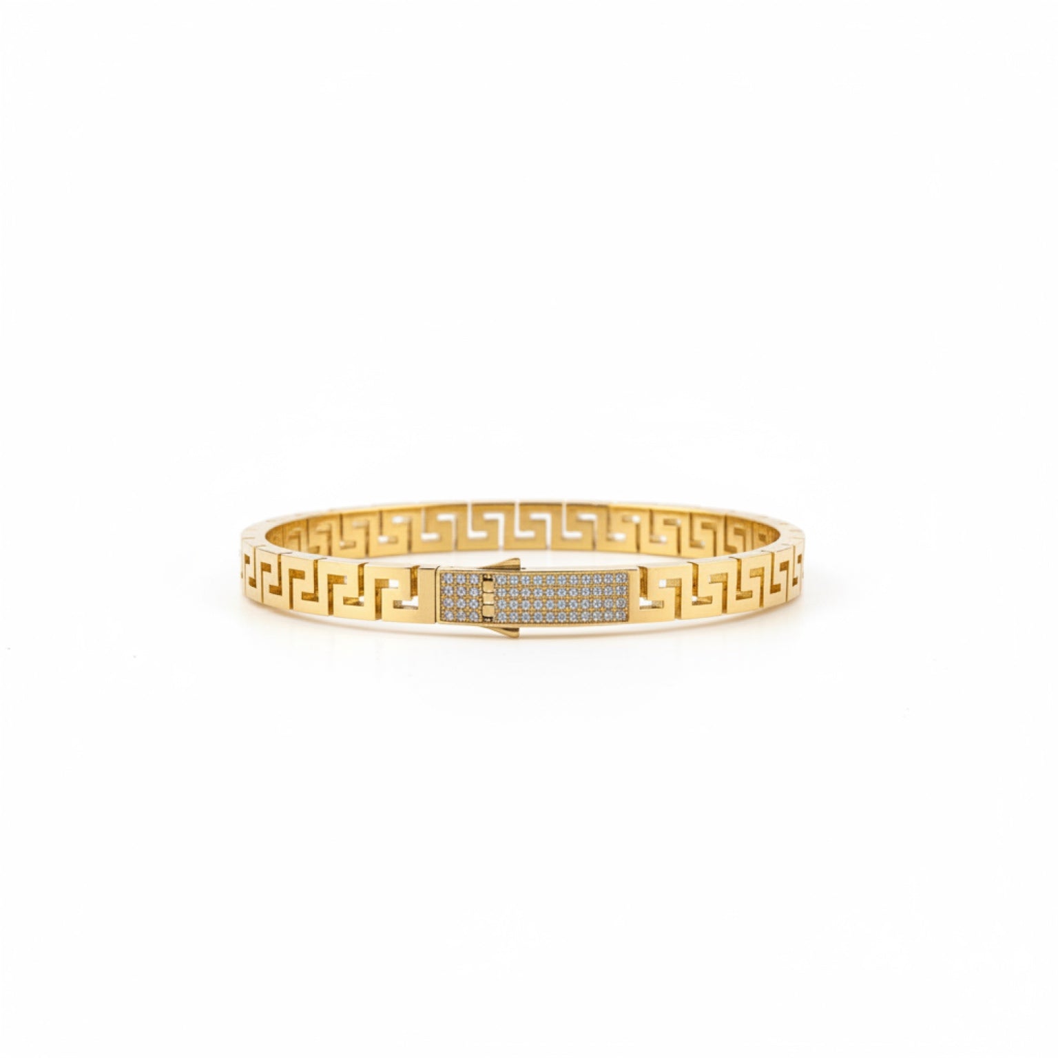 14k Solid Gold Greek Key Bangle 