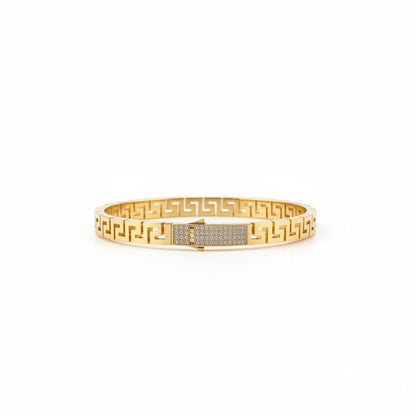 14k Solid Gold Greek Key Bangle 