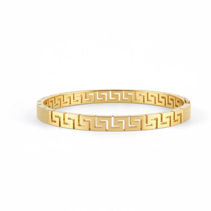 14k Solid Gold Greek Key Bangle 