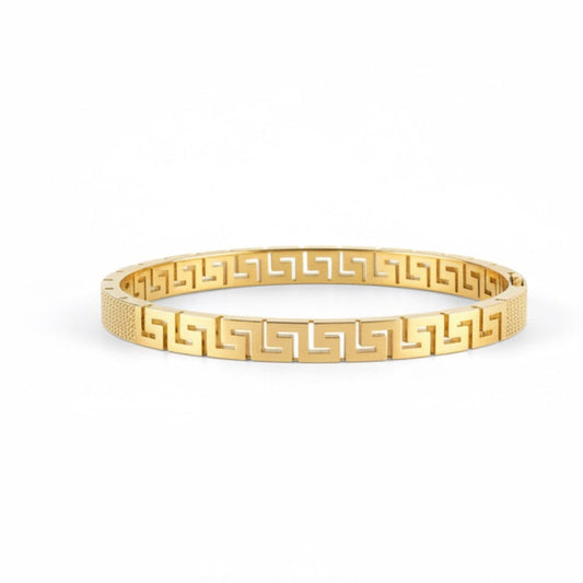 14k Solid Gold Greek Key Bangle 