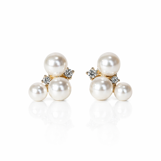 Pearl And Diamond Cluster Stud 