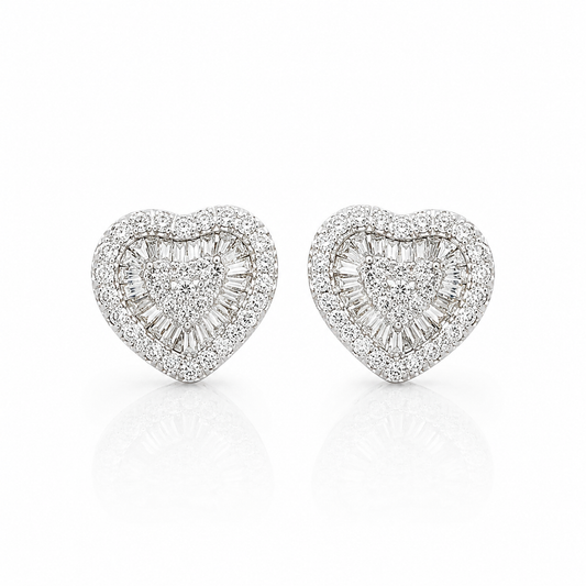 Baguette Heart Studs 