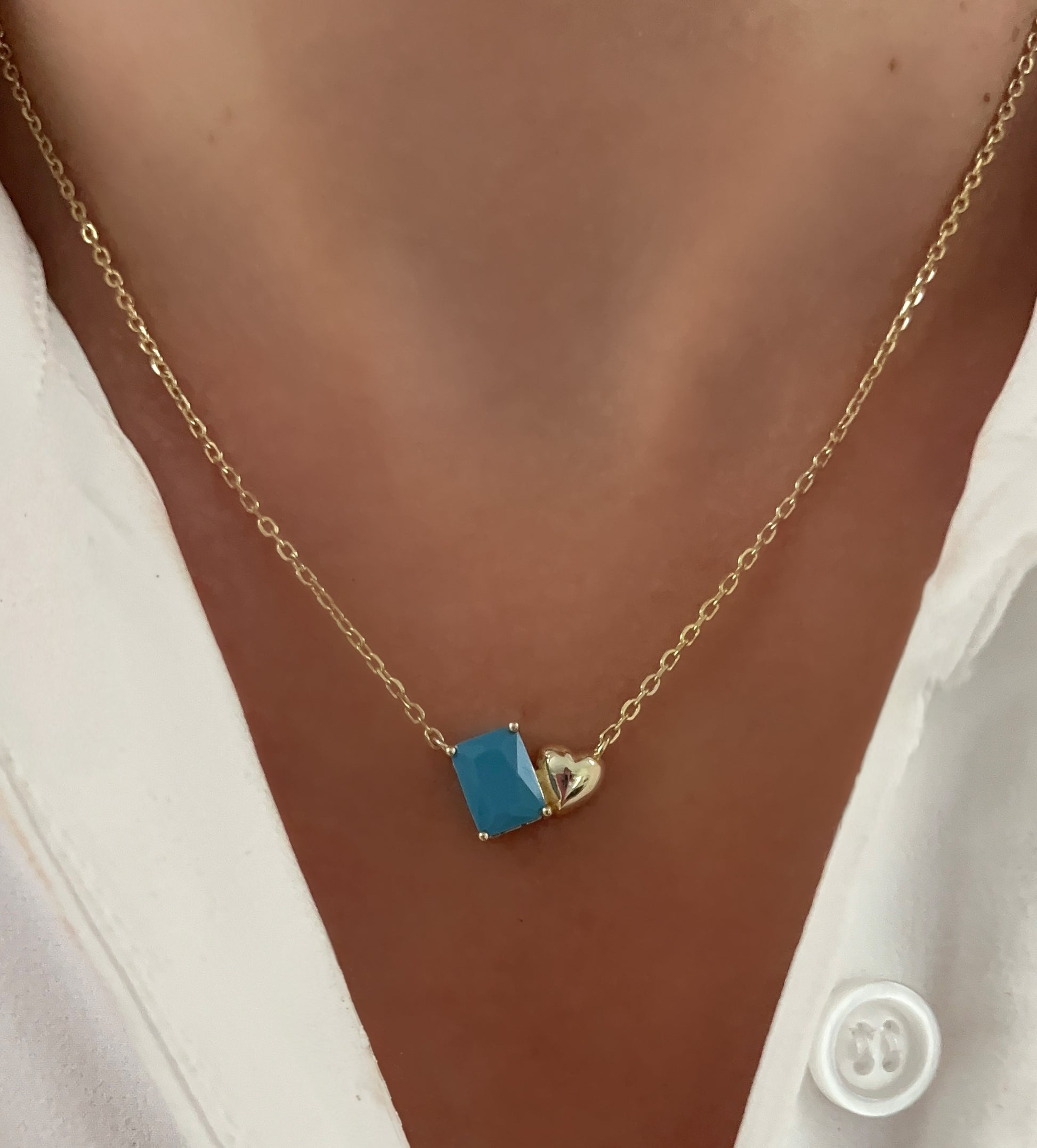 Emerald Cut Stone Heart Accent Necklace 