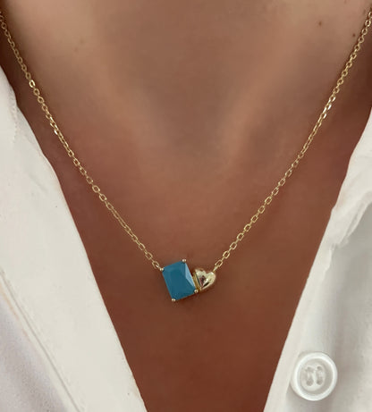 Emerald Cut Stone Heart Accent Necklace 