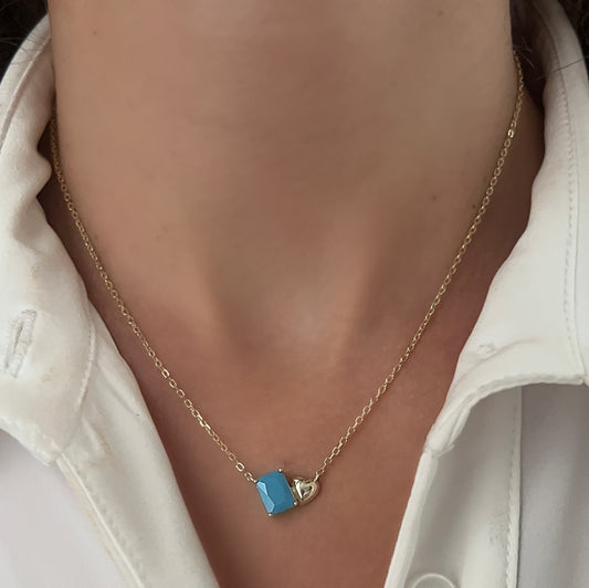 Emerald Cut Stone Heart Accent Necklace 