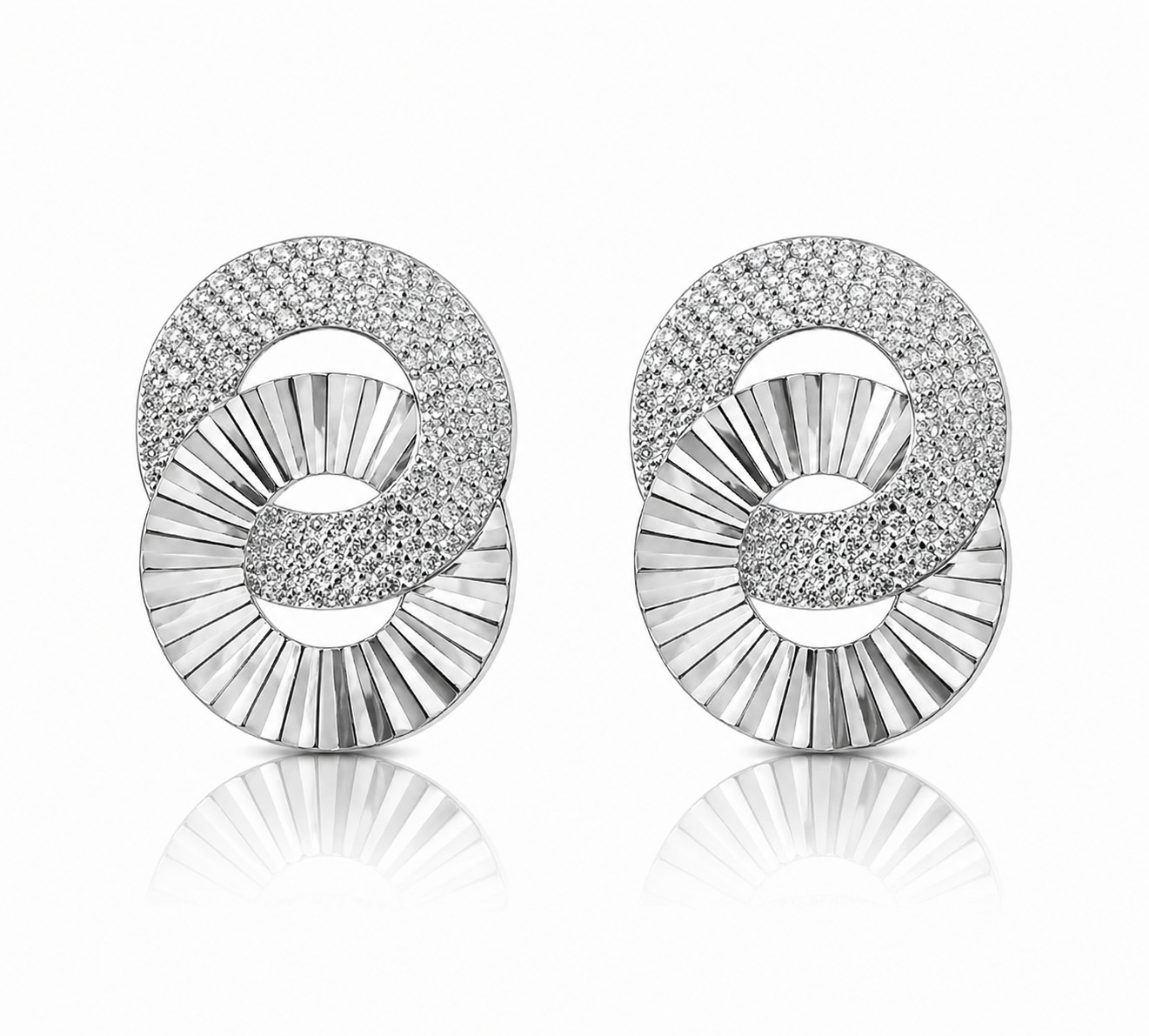 Pave Fluted Circle Earrings 