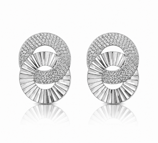 Pave Fluted Circle Earrings 