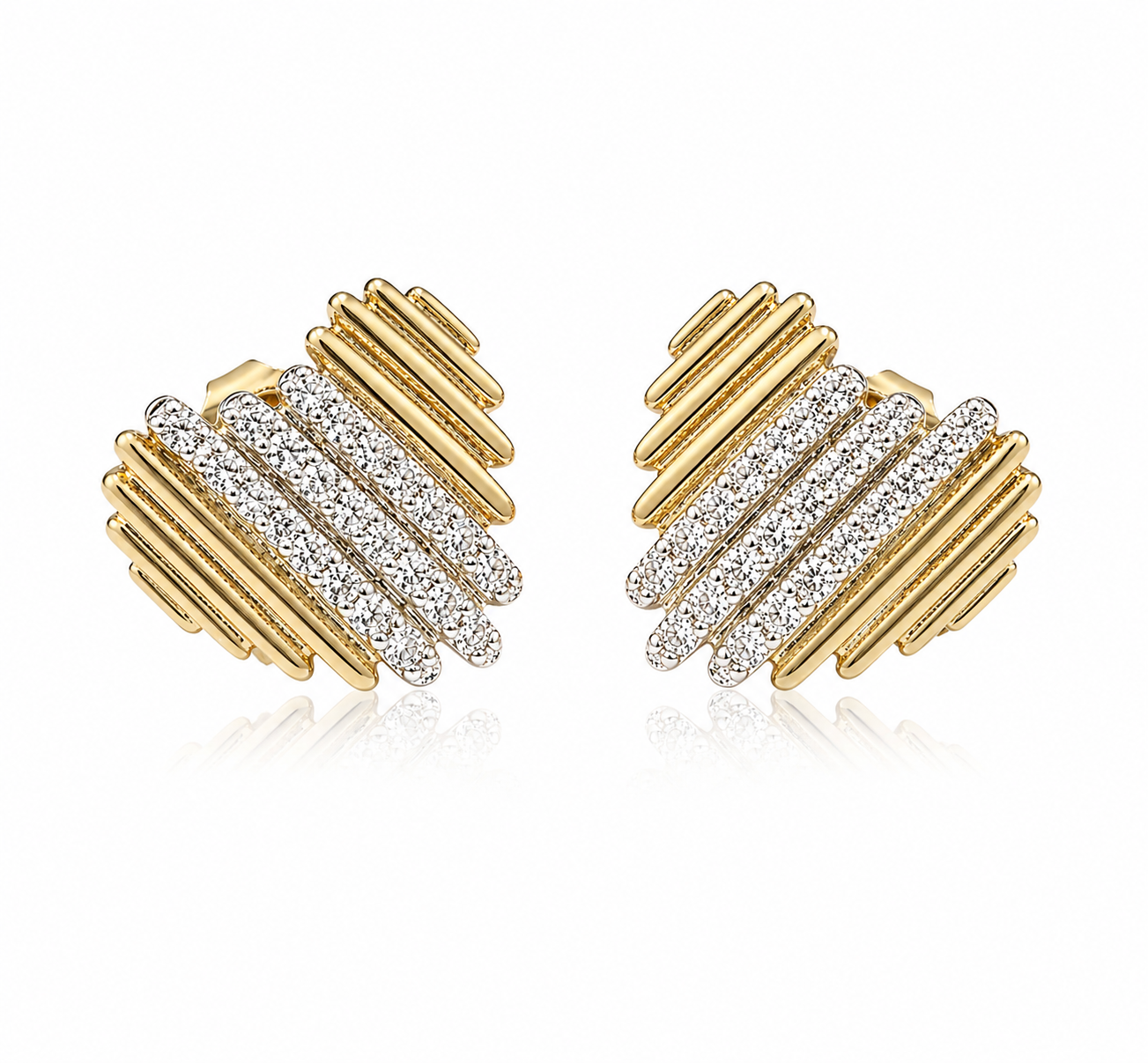 Fluted Pave Accent Statement Heart Stud 