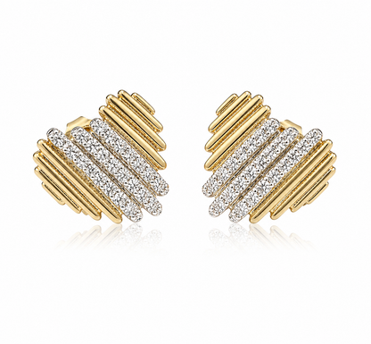 Fluted Pave Accent Statement Heart Stud 