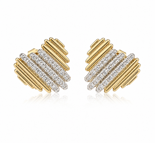 Fluted Pave Accent Statement Heart Stud 