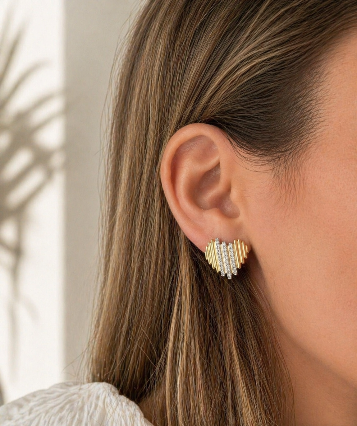 Fluted Pave Accent Statement Heart Stud 