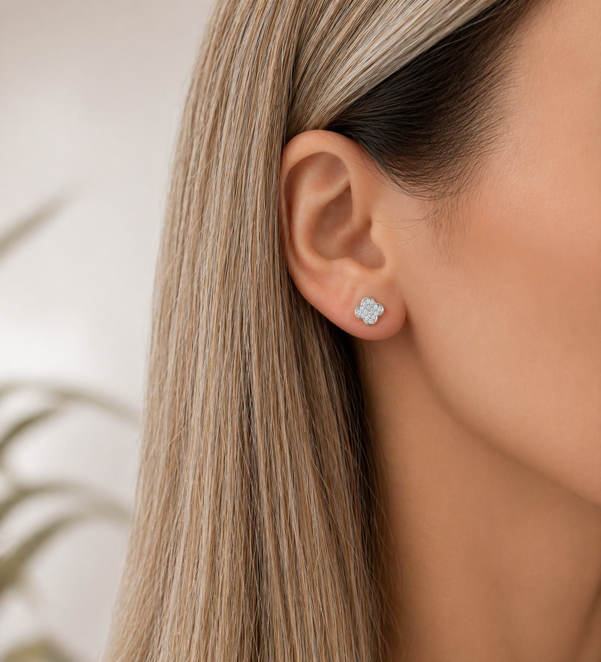 Small Pave Clover Stud 