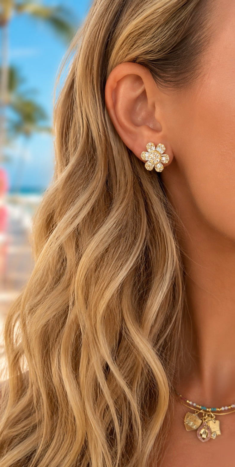 Mixed Stone Daisy Earrings 