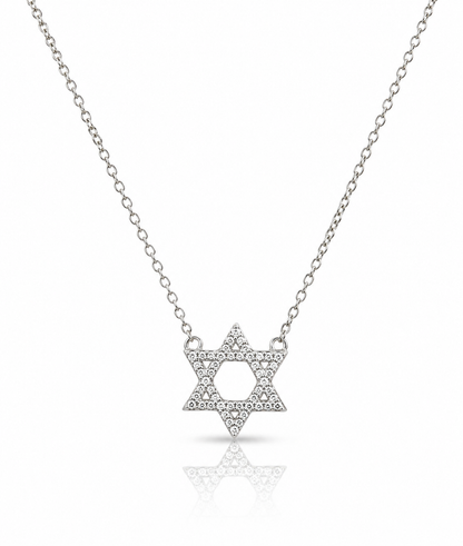 Pave Silver Star of David Necklace 
