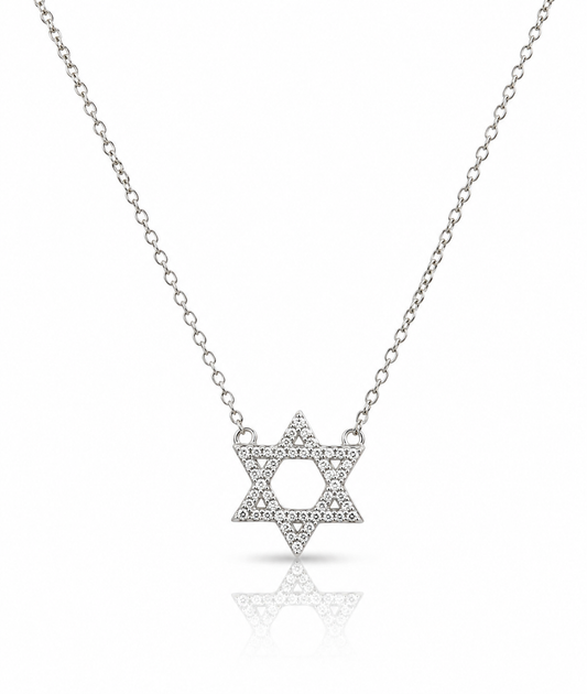 Pave Silver Star of David Necklace 