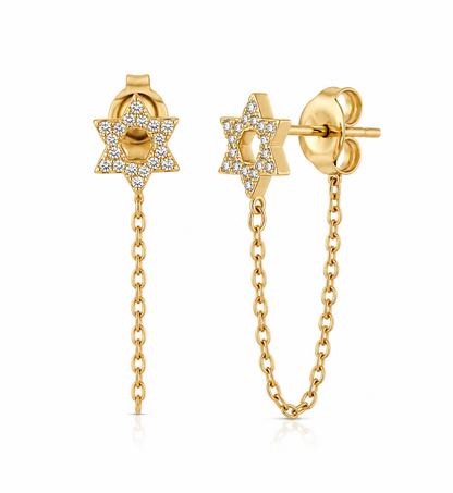 Pave Star of David Chain Earring 