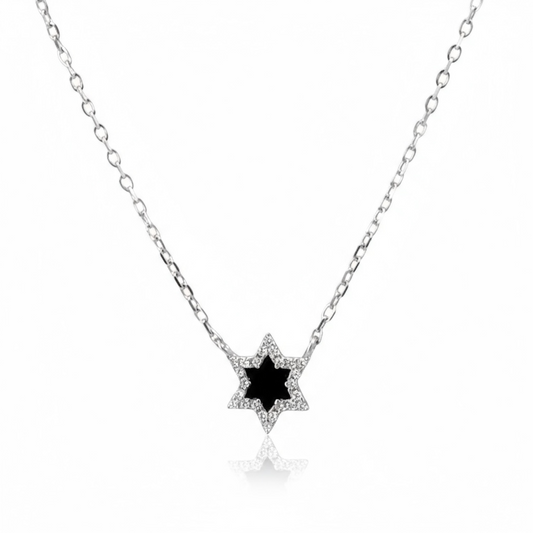 Black Enamel Star of David Necklace 