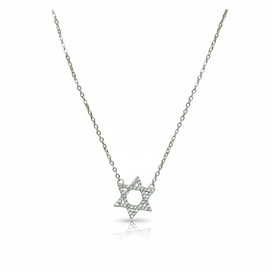 Pave Silver Star of David Necklace 