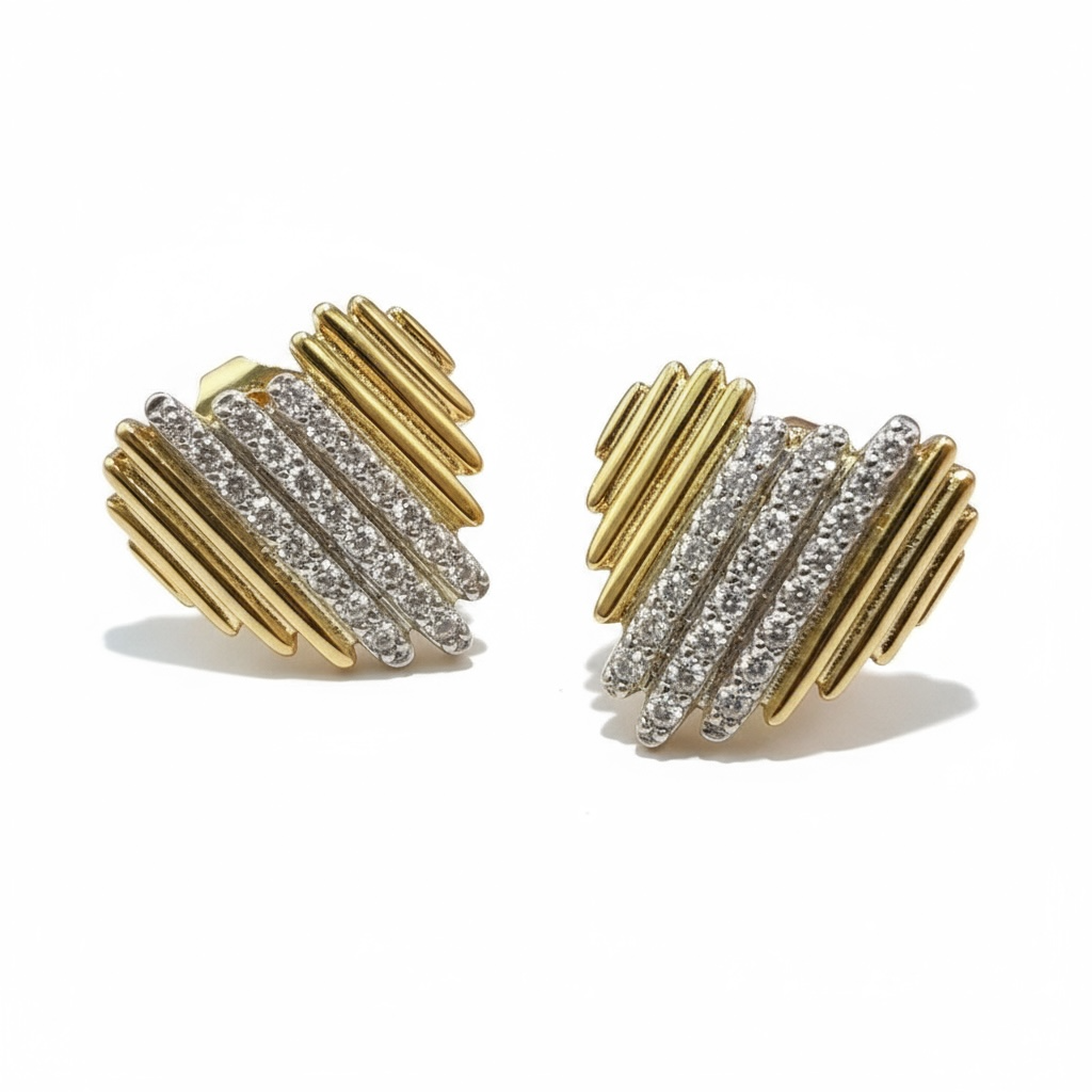 Fluted Pave Accent Statement Heart Stud 