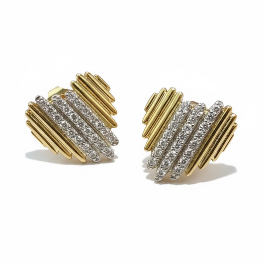 Fluted Pave Accent Statement Heart Stud 