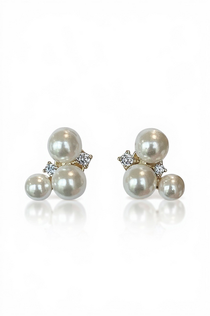 Pearl And Diamond Cluster Stud 