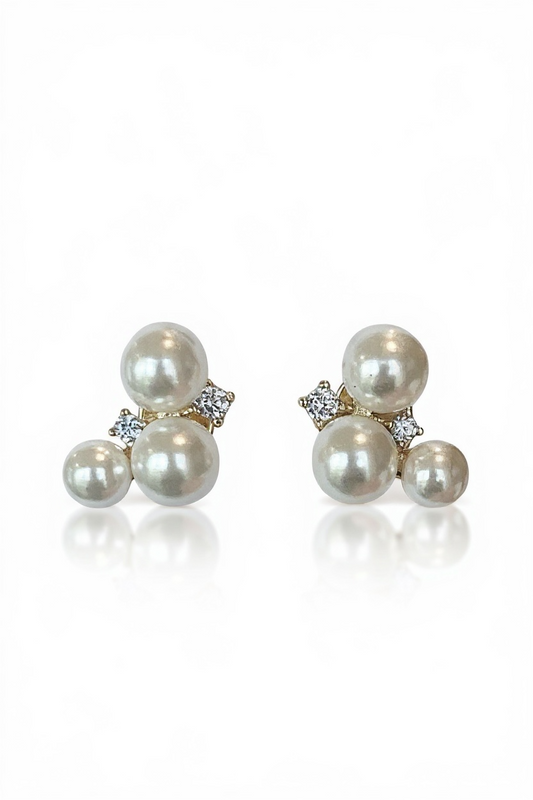 Pearl And Diamond Cluster Stud 