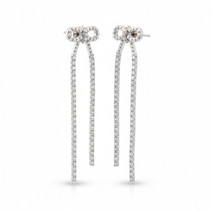 Pearl Bow CZ Dangle Earrings 