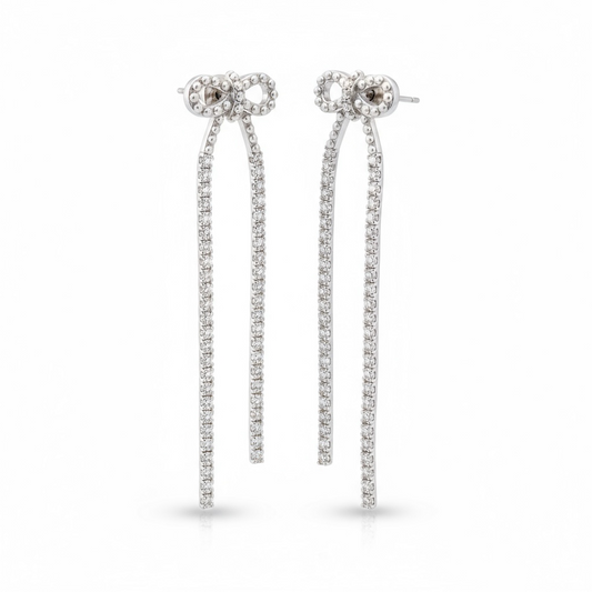 Pearl Bow CZ Dangle Earrings 