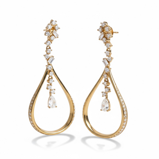 Golden Raindrop Sparkle Earrings 