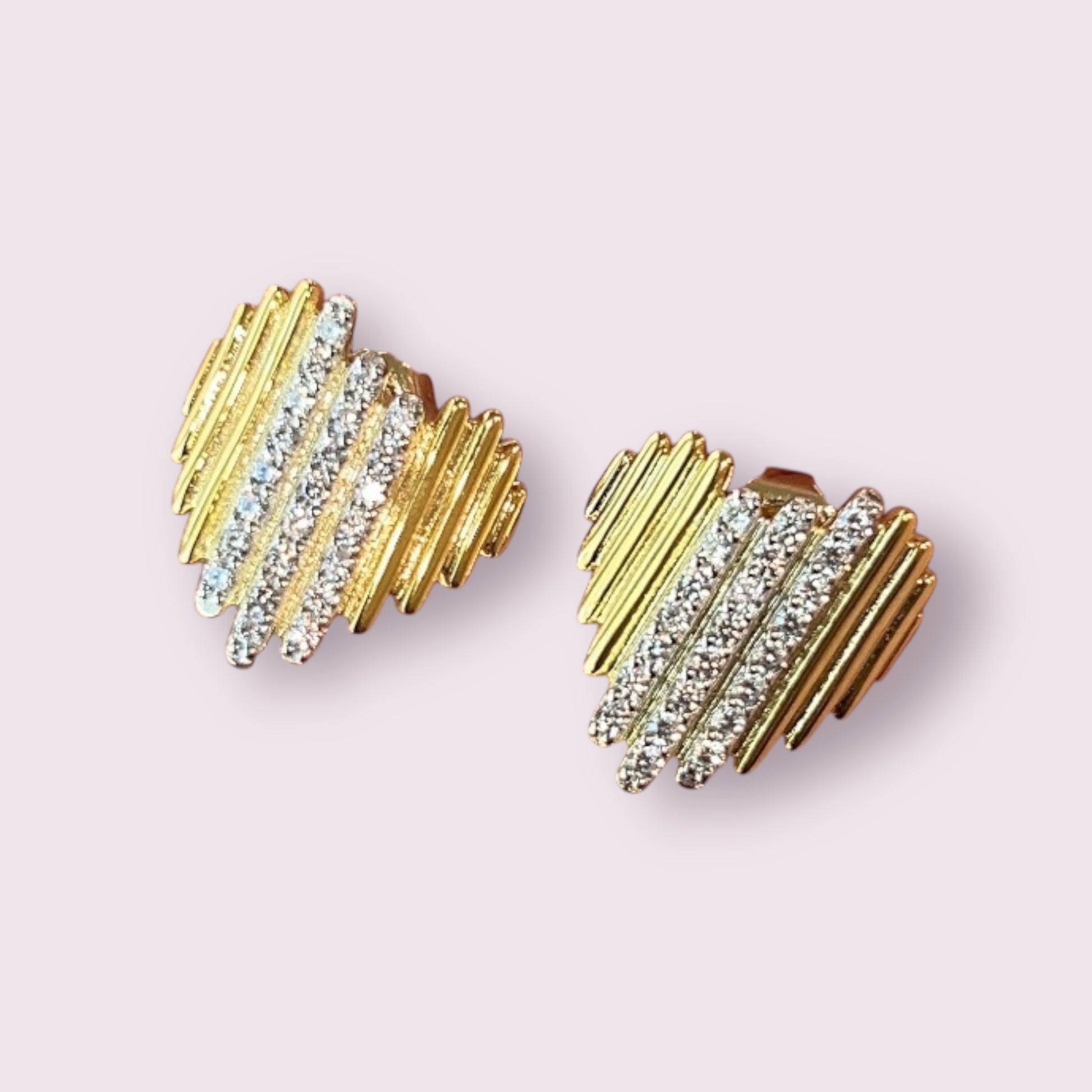 Fluted Pave Accent Statement Heart Stud 