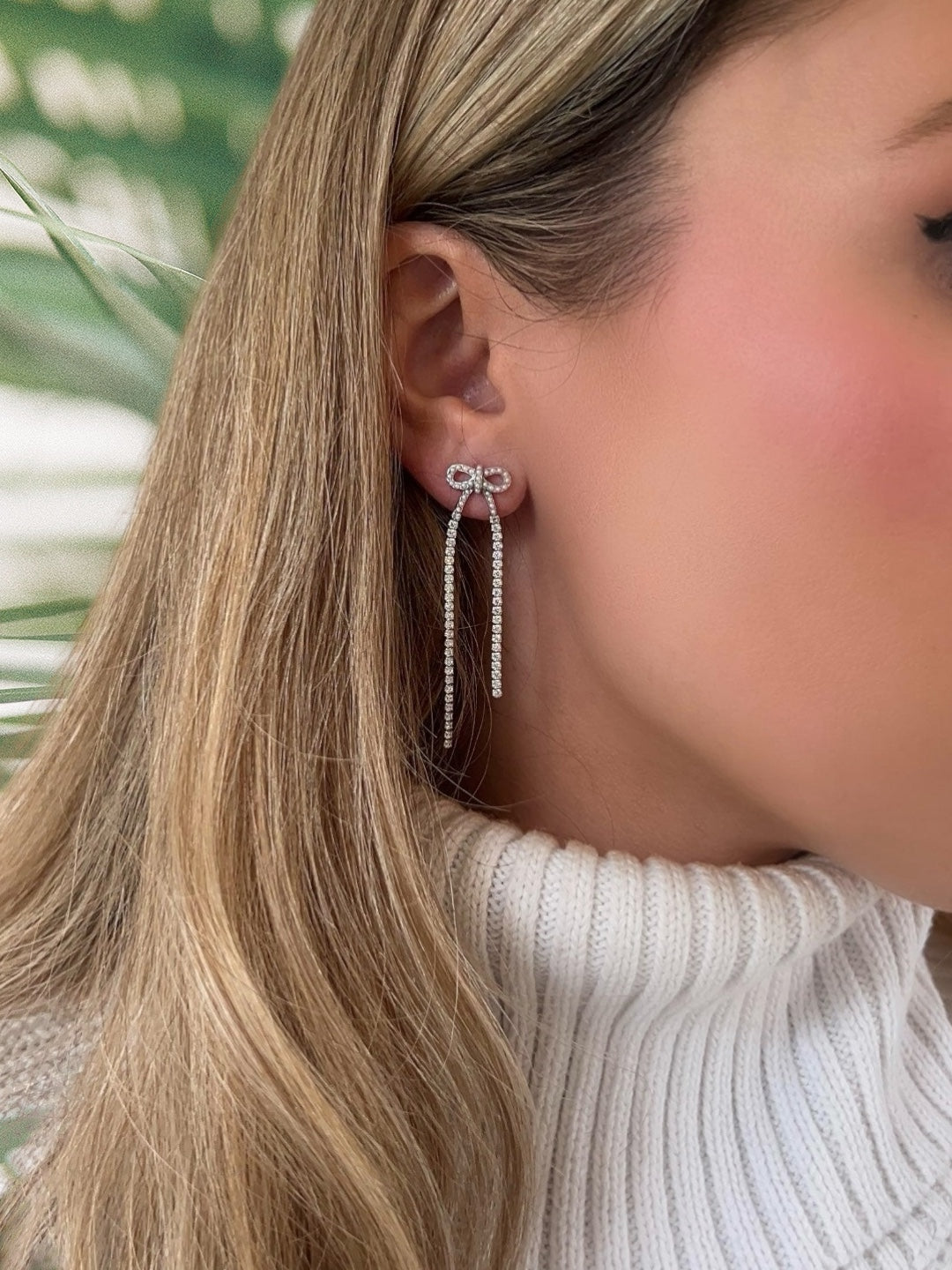 Pearl Bow CZ Dangle Earrings 
