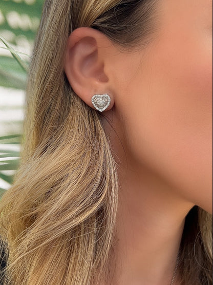 Baguette Heart Studs 