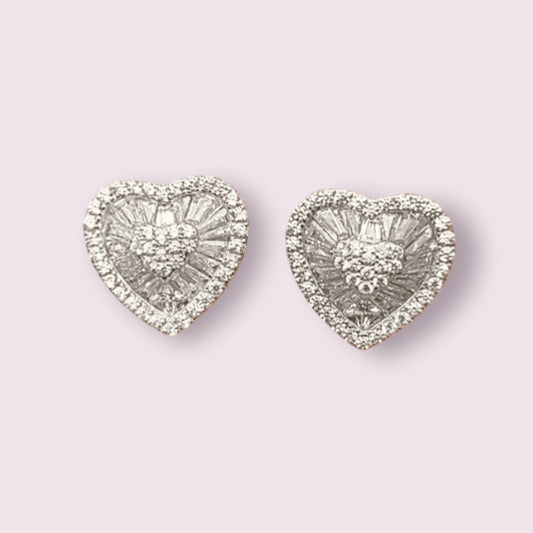 Baguette Heart Studs 