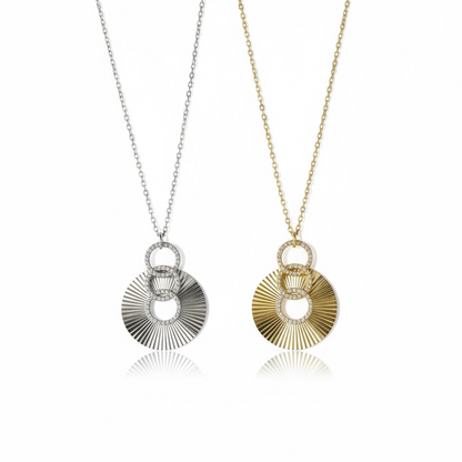 Fluted Pave Circle Necklace 