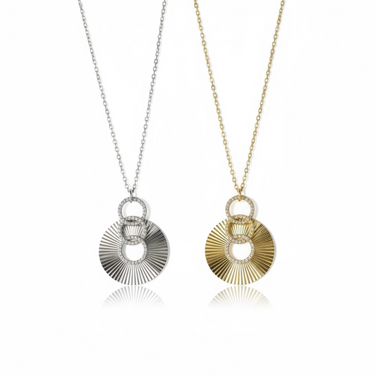 Fluted Pave Circle Necklace 