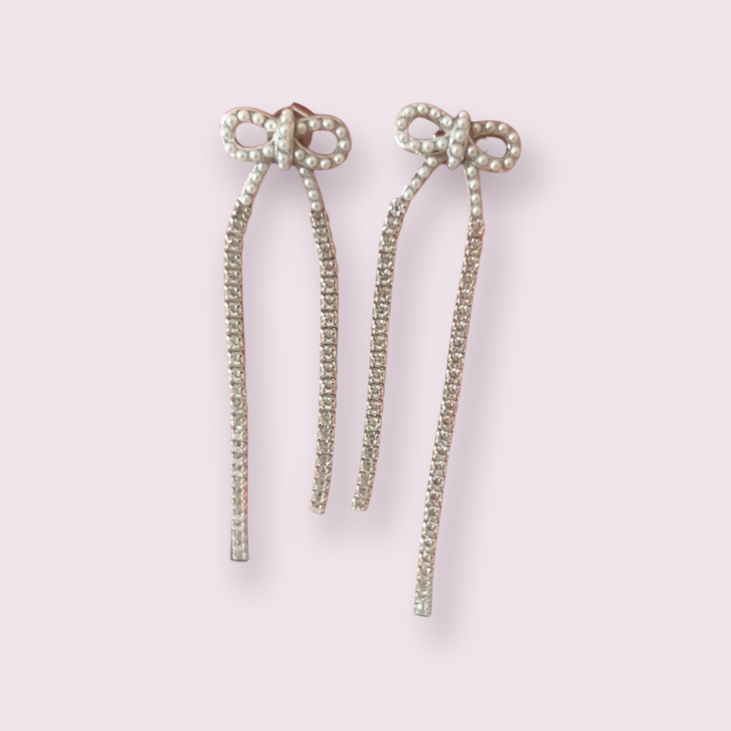 Pearl Bow CZ Dangle Earrings 