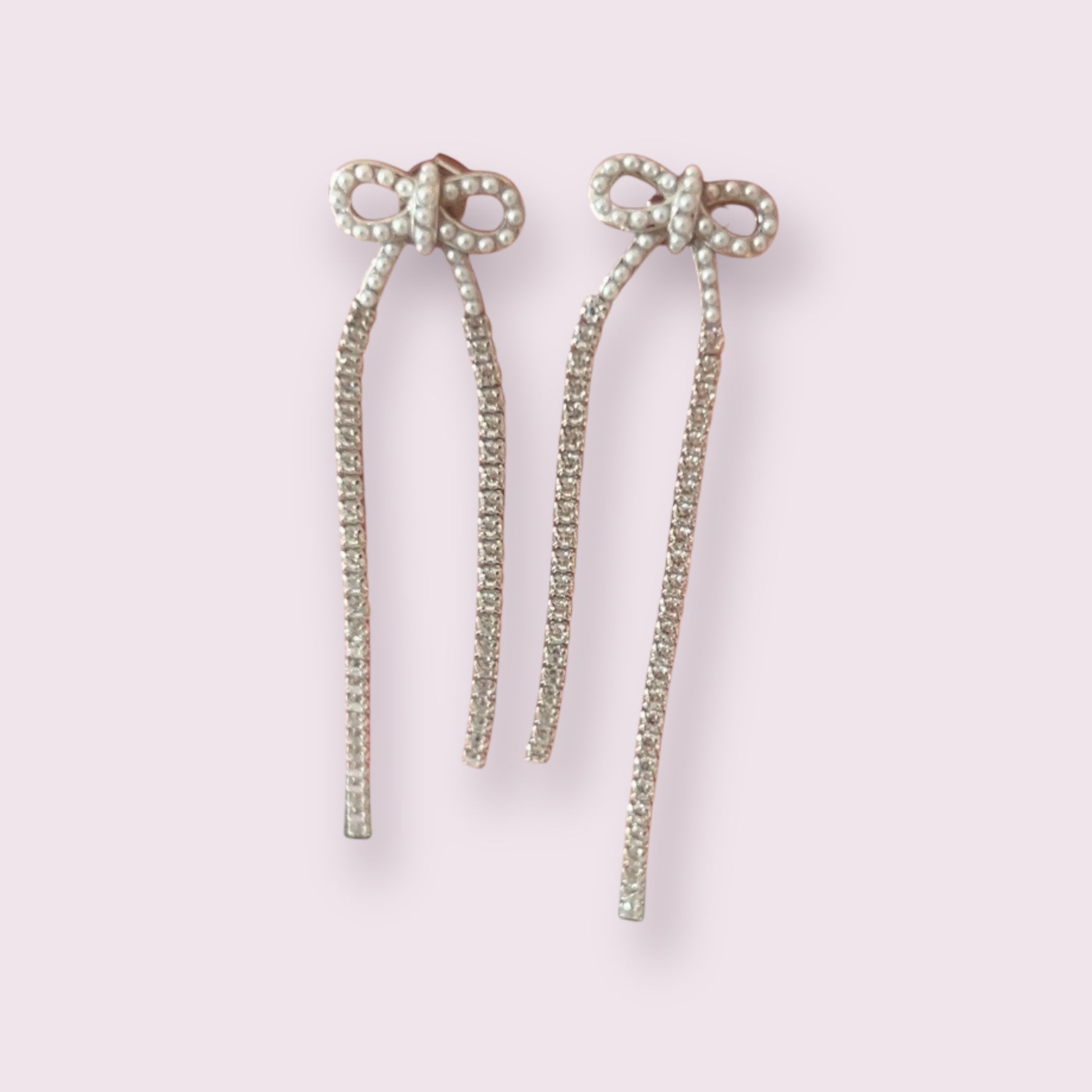 Pearl Bow CZ Dangle Earrings 