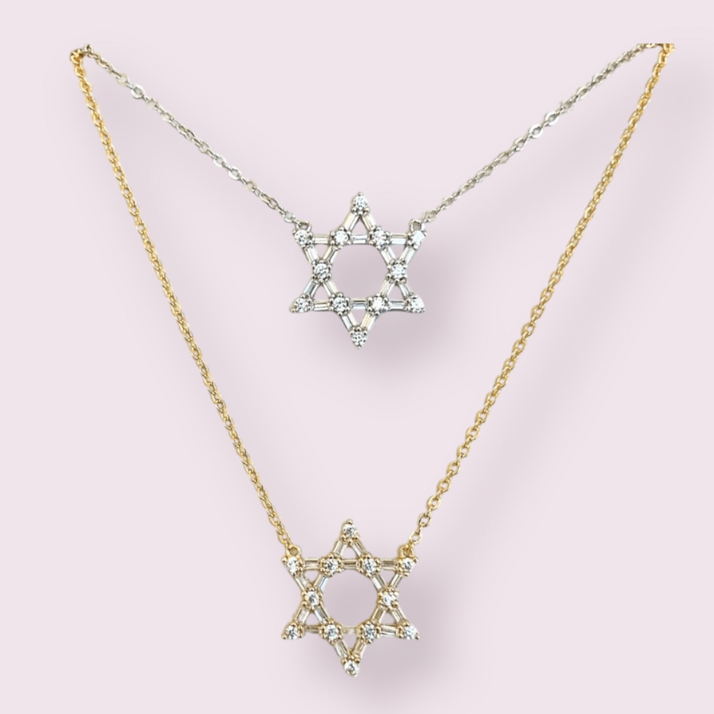 Baguette Star of David Cable Chain Necklace 