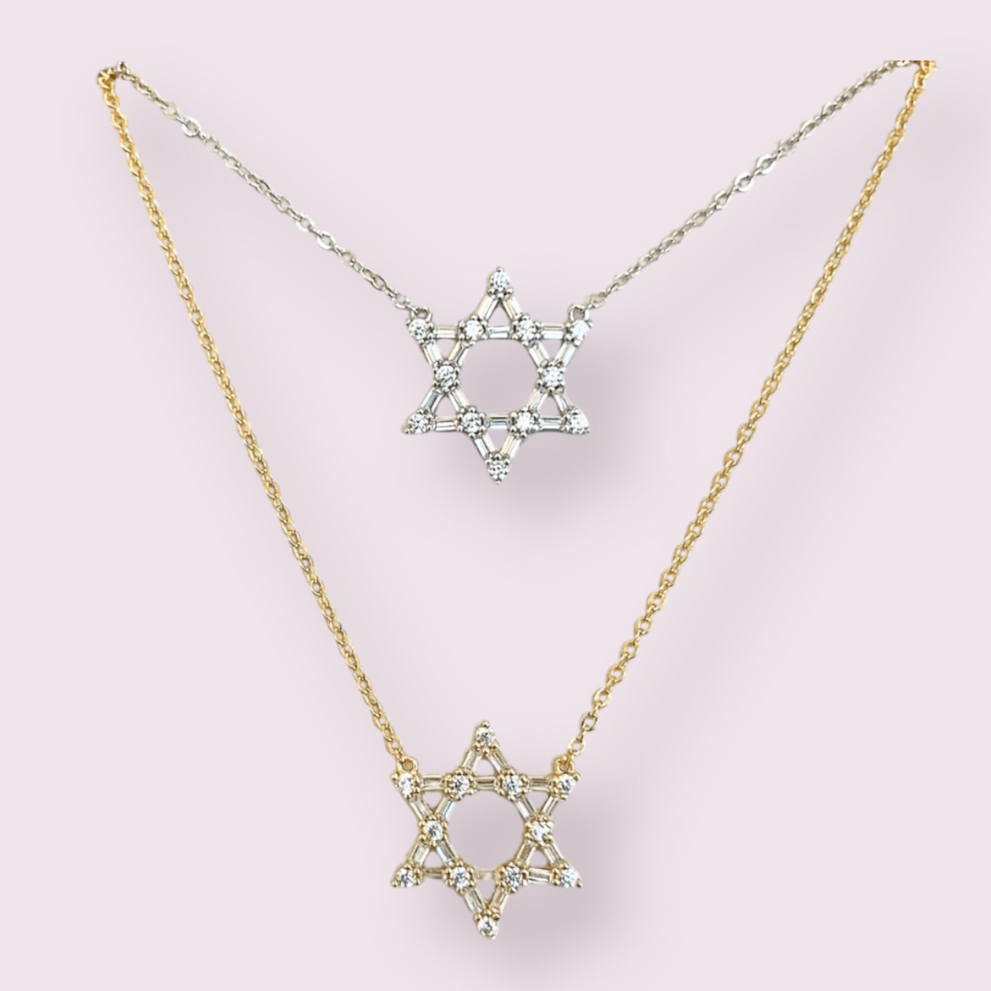 Baguette Star of David Cable Chain Necklace 