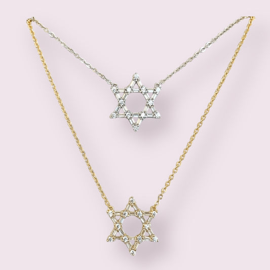 Baguette Star of David Cable Chain Necklace 