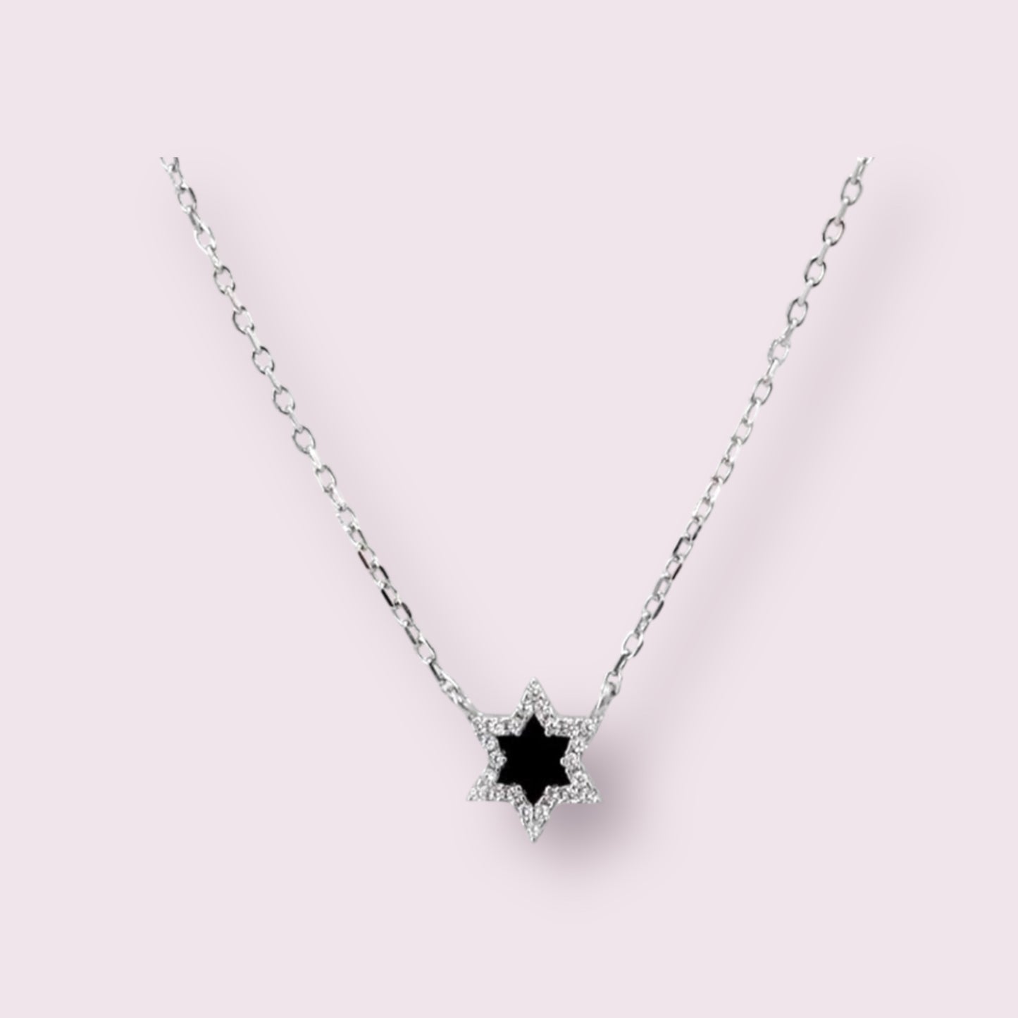 Black Enamel Star of David Necklace 