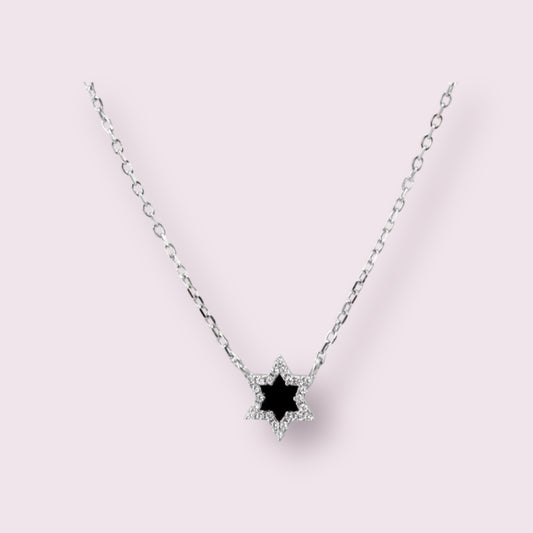 Black Enamel Star of David Necklace 