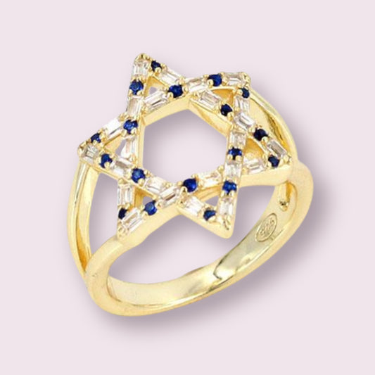 Colorful Accent Pave Star of David Ring 