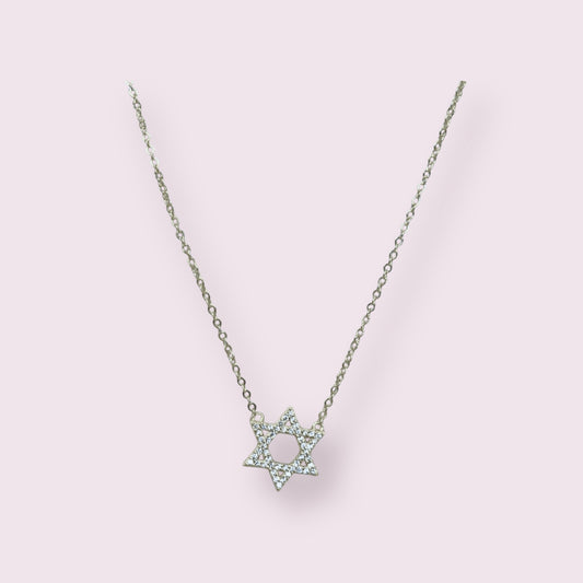 Pave Silver Star of David Necklace 