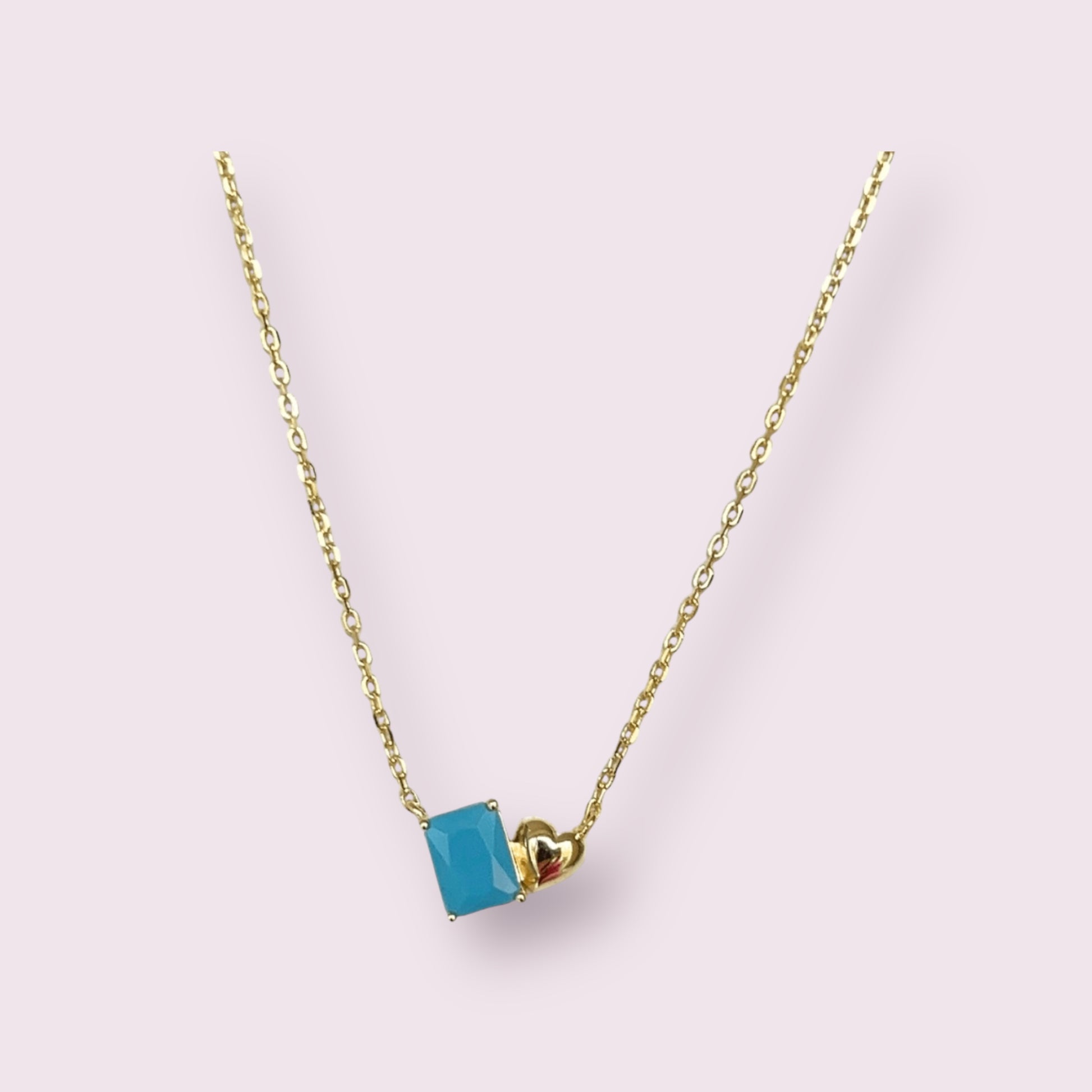 Emerald Cut Stone Heart Accent Necklace 